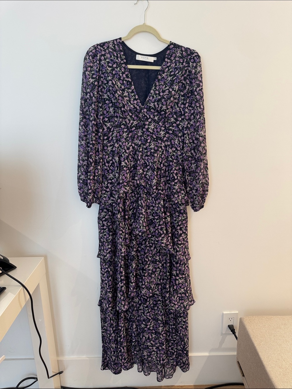 ASTR Purple Floral Ruffle Tiered Maxi Dress